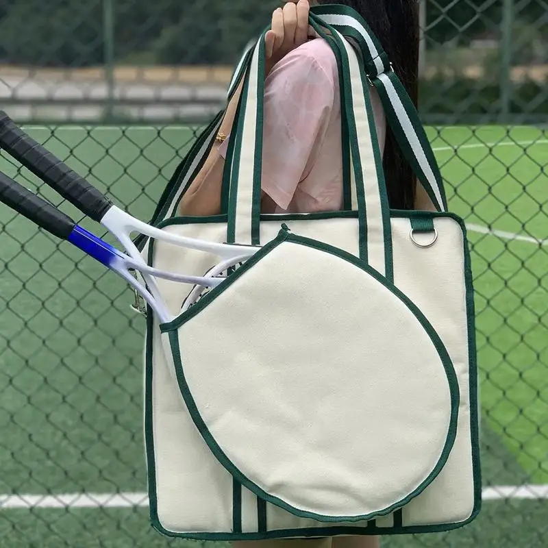 Tas raket tenis kanvas, tas raket tenis, tas Tote kasual, tas raket tenis luar ruangan, tas olahraga pria wanita