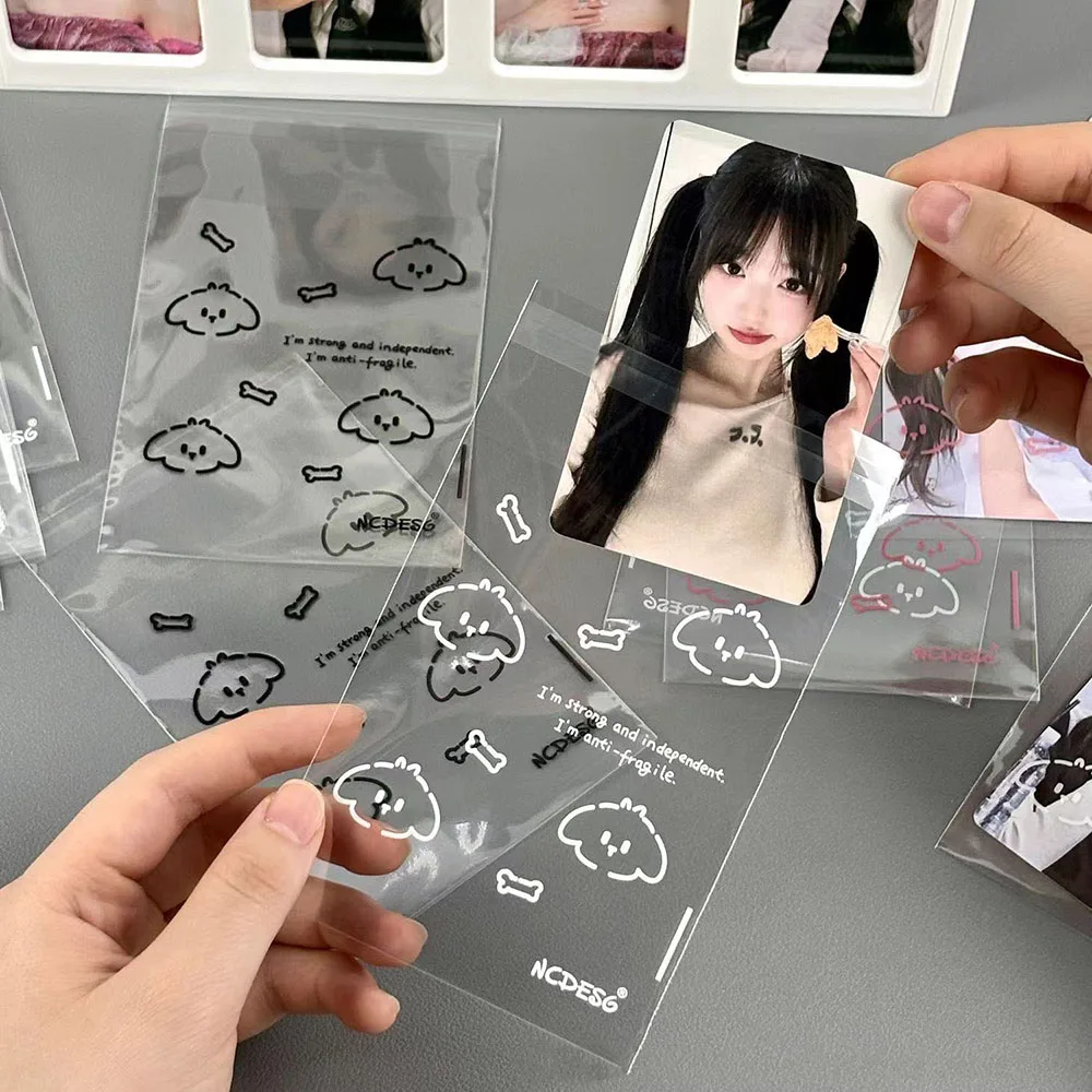50pcs Cartoon Card Protective Sleeve Self-adhesive Opp Bag Transparent Gaming Card Sleeves Card Cover Photo Packing Material