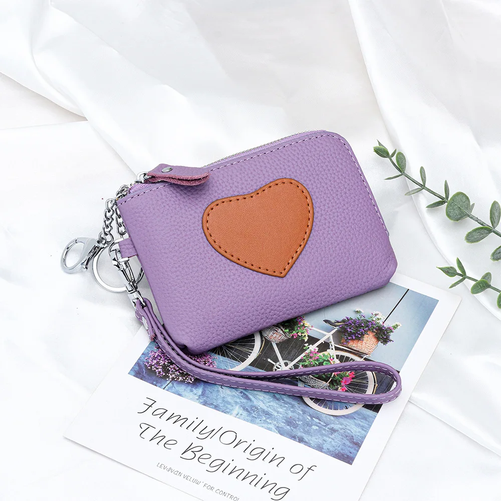 Women's Handbag Wallet for Women Designer Purses for Girls Kawaii Wedding Card Genuine Leather Heart Bag Key Chain Coin Purses