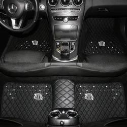 Car Floor Cover Full Set Crown Leather Diamond Auto Foot Mat Universal Interior Accessories For Women Waterproof Car Carpets