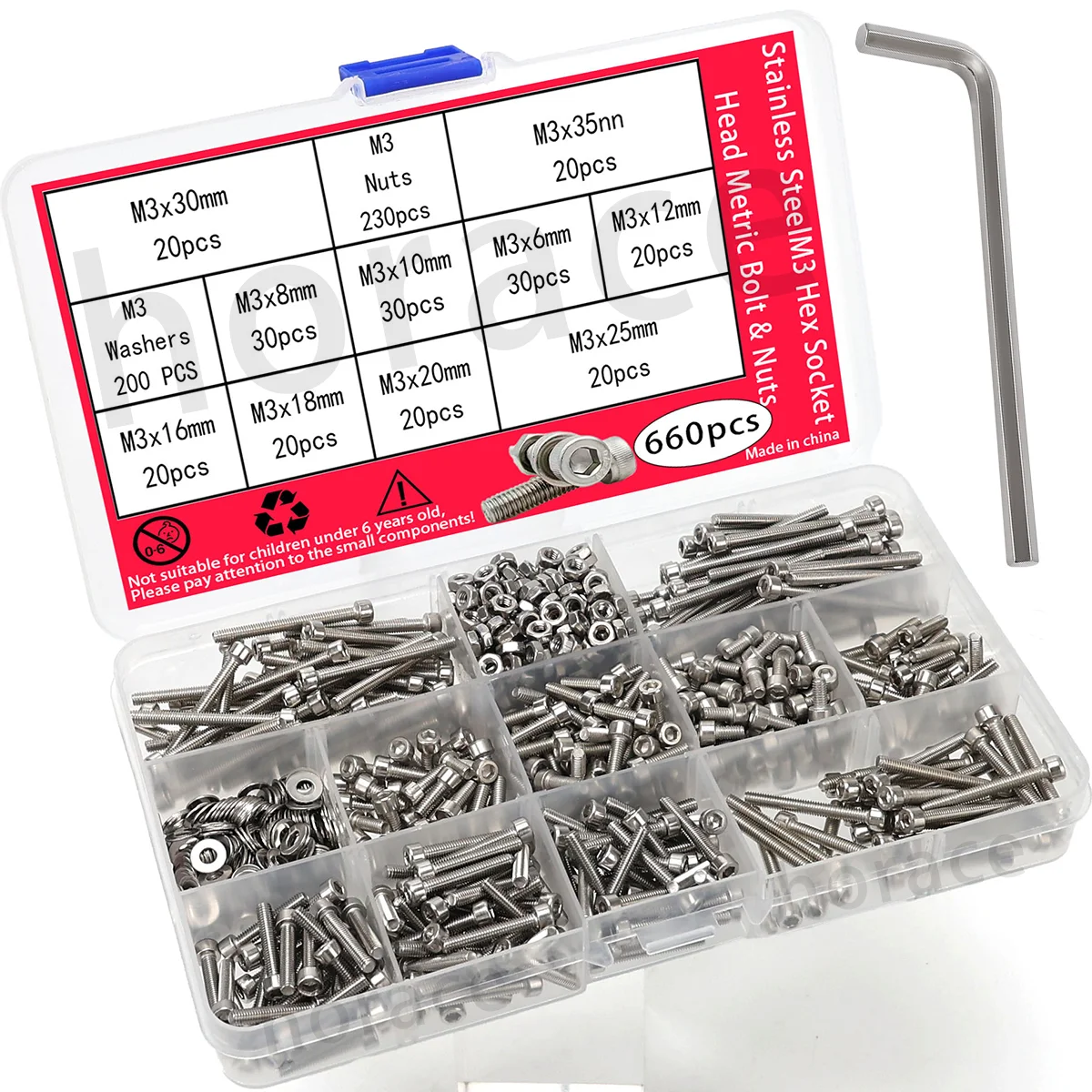 

660-piece stainless steel M3 hexagon socket screw kit - M3x6mm-35mm bolts, nuts, washers for DIY hardware projects