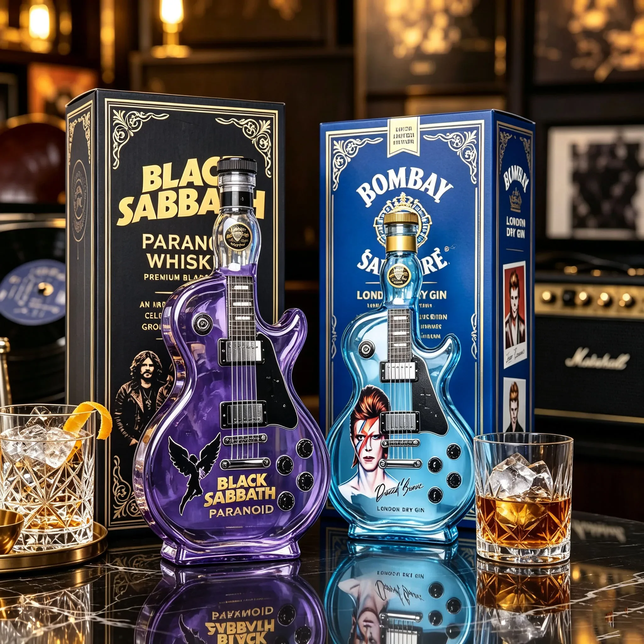 Guitar Shaped Purple Glass Whiskey Decanter, Tennessee Liquor Bottle, Heavy Metal Rock Bar Decor Collectible For Music Fans