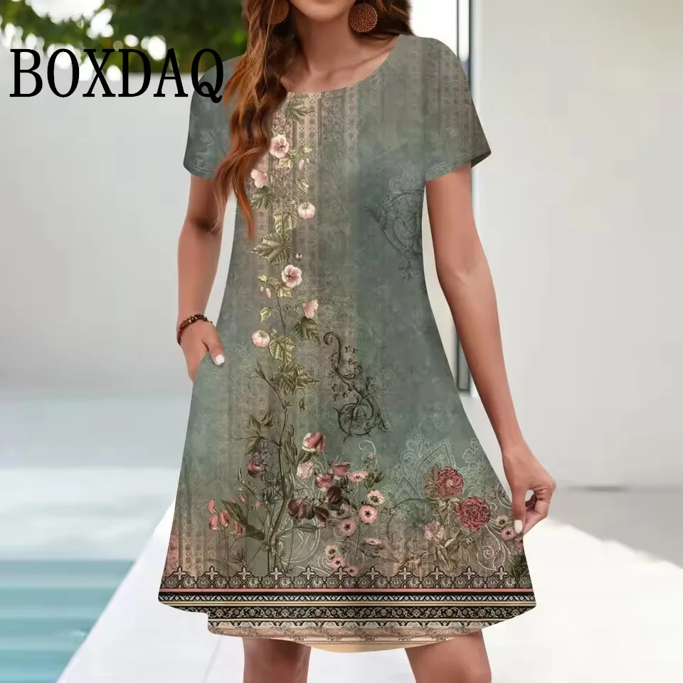 Printed Loose Plus Size Dresses 9XL Women Fashion Short Sleeve Casual Daily Wear Summer Dresses 2025 Trend Vestidos Para Mujer