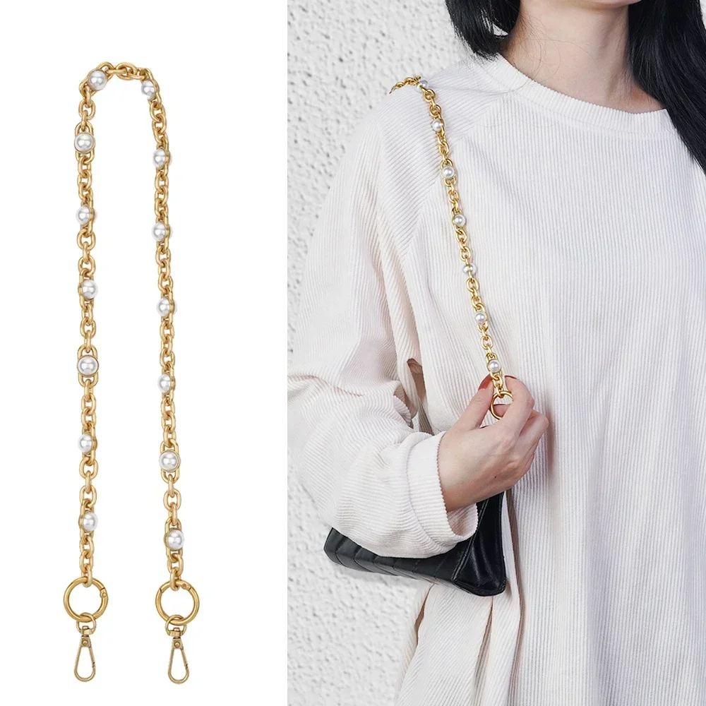 

66/70CM Plated Metal Pearl Purse Chain Strap Handbag Handles Diy Purse Replacement Chain For Women Shoulder Bag Handbags Straps