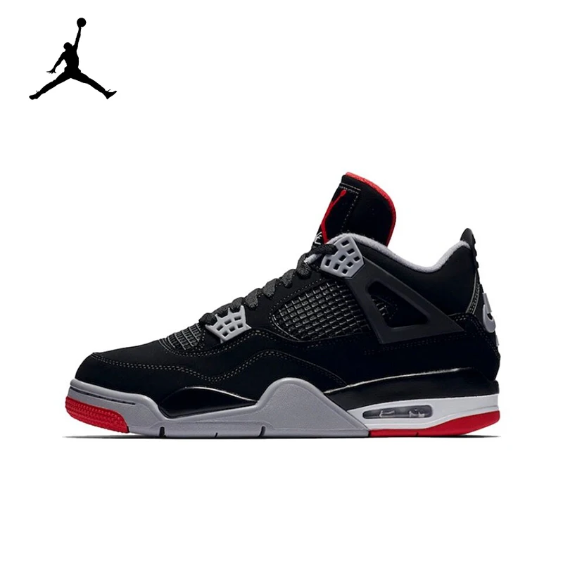 

Original Air Jordan 4 Retro Bred Bull Anti-Slip Wear-resistant Retro Basketball Shoes Black and Red Men's Shoes 2019 Edition