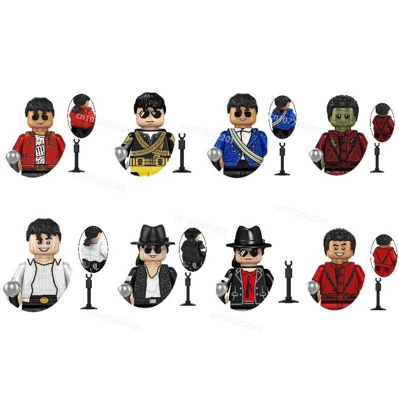 New 1/4/8pcs Michael Building Blocks Mini Cos Moonwalk Thriller Performance Costume Assembly Model Toy Figurine For Fans Gift