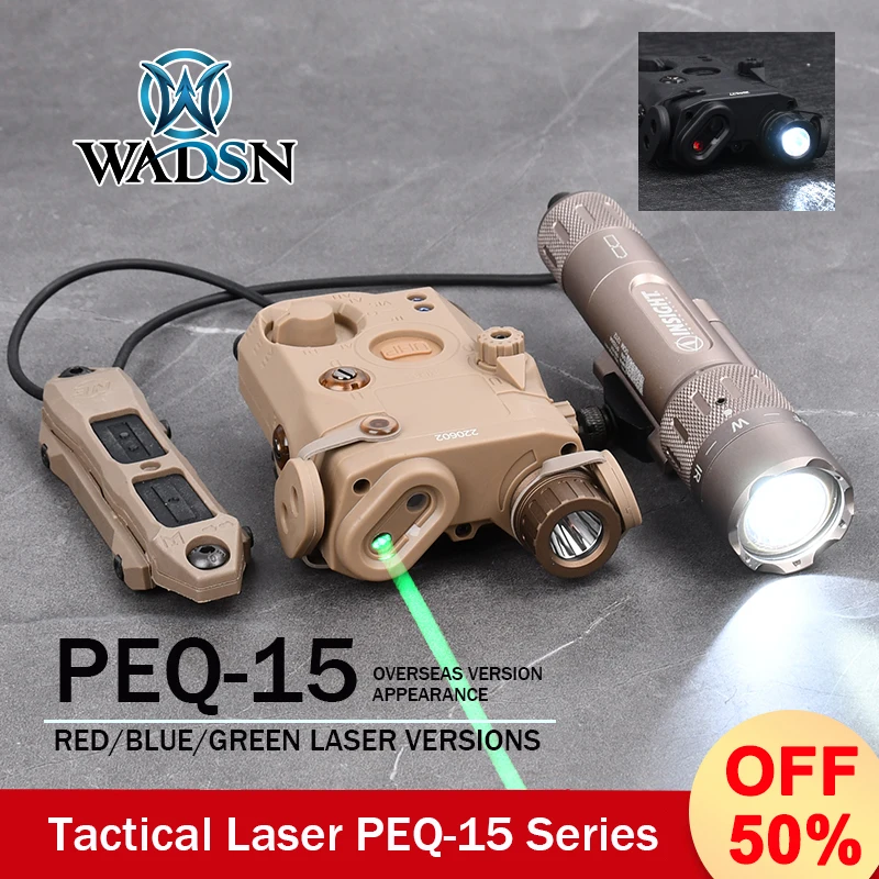 

WADSN Tactical PEQ 15 Red Green Laser With WMX200 Flashlight IR LED Rollover Folding Base Fit 20mm Rail Hunting Airsoft Light