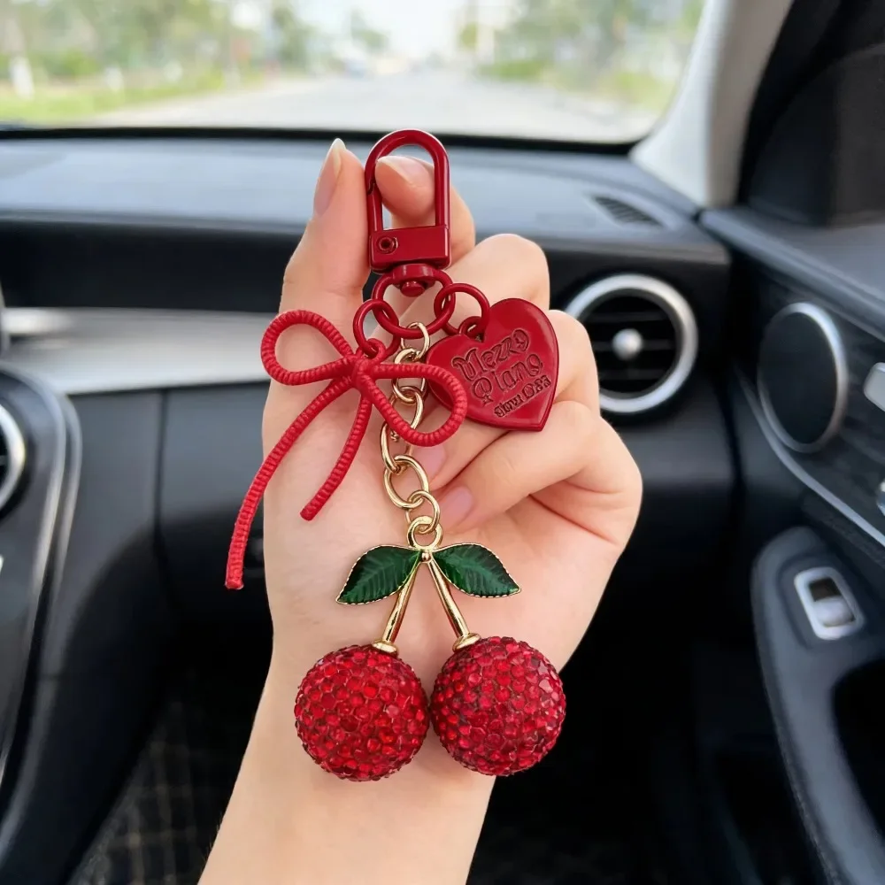 Adorable Fruit Cherry Keychain Creative Heart Butterfly Bow Cherry Bag Accessory Fashion Car Key Ring Gift