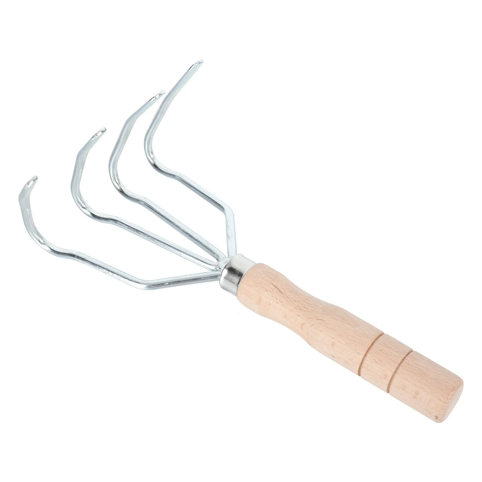 1Pcs Four Teeth Gardening Rake Premium Steel Rake with Comfort Grip Wood Handle for Hard Ground Cultivating Soil Loosening Tool