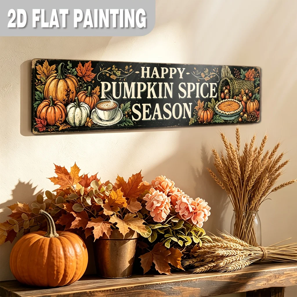 CIFBUY Vintage Fall Pumpkin Spice Aluminum Wall Art Waterproof Durable Metal Sign Plaque Home Decor for Cafe Kitchen Breakfast