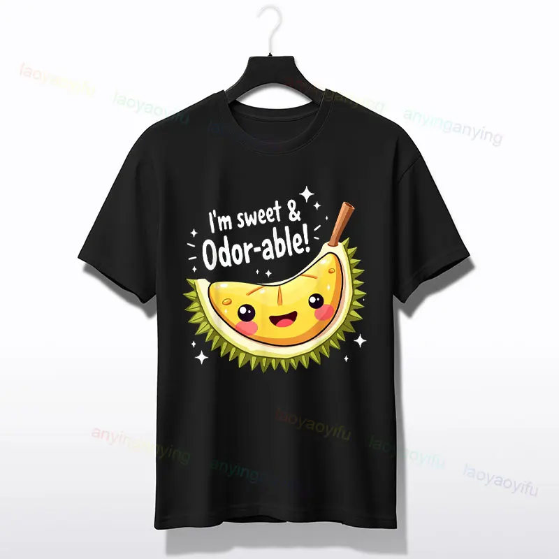T-shirt grafica da uomo "Just A Boy Who Loves Durian" 100% cotone girocollo a maniche corte T-shirt stile umoristico Abbigliamento per tutte le stagioni