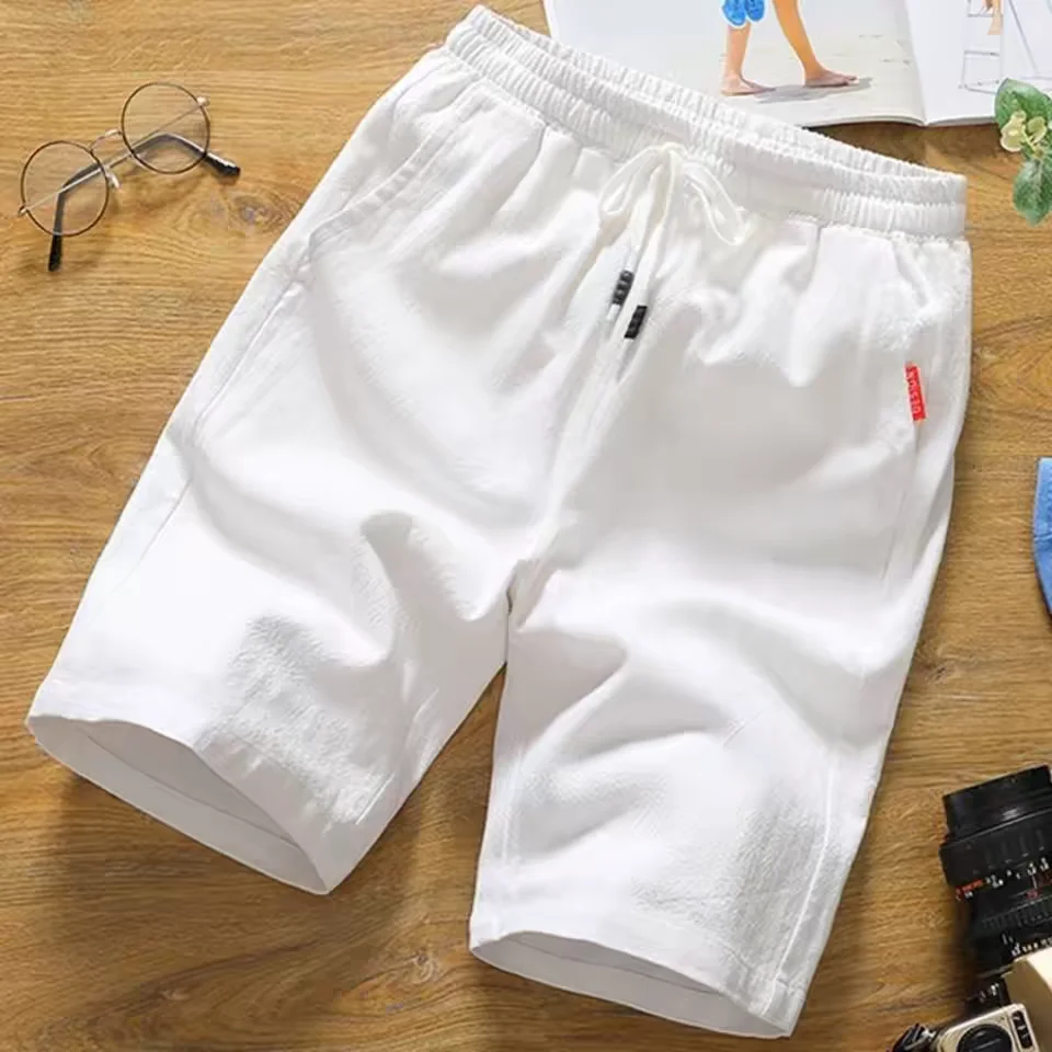 Cotton Linen Men's Summer Sport Casual Five-Pointed Shorts Thin Beach Pants Loose Fit All-Match Youth Pure Color Mid-Waist
