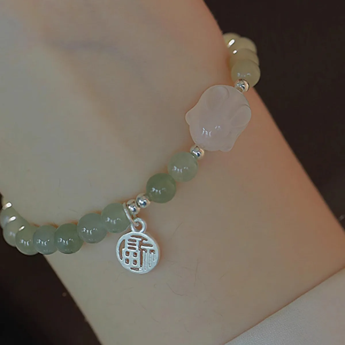 

Rabbit Hetian Natural Old Pit Material Jade Silver Fortune Pendant Bracelet 2024 Mid-Autumn Festival Gift For Girlfriend HandStr