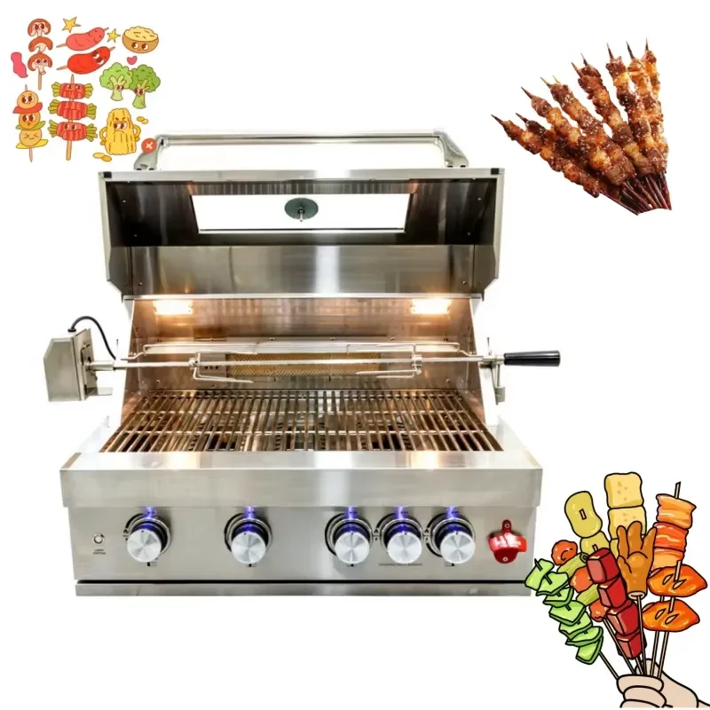Stainless Steel BBQ Grill with 4 Burners & Side Shelf Ideal for Large Backyard Parties