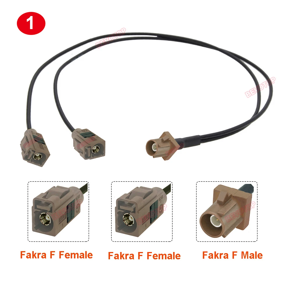 Brwon Fakra F Splitter Y Type Cable Fakra Code F 1 Male to 2 Female Straight/ Right Angle Jack RG174 Pigtail Wire Harness Jumper