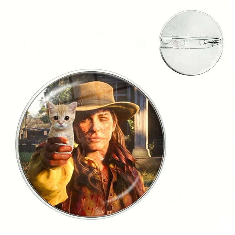 Game Red Dead Redemption 2 Glass Button Pin RDR2 Coquette Arthur Morgan Brooch Badge Bag Decor Accessories Fans Gifts