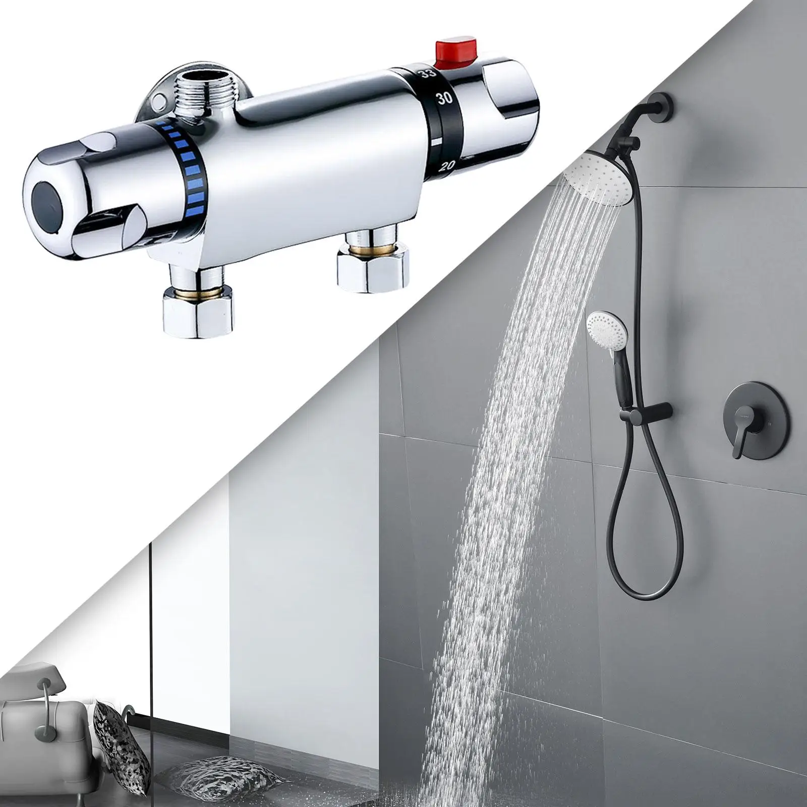 Thermostatic Shower Faucet Valve Copper Easy to Use Sturdy Practical Replace