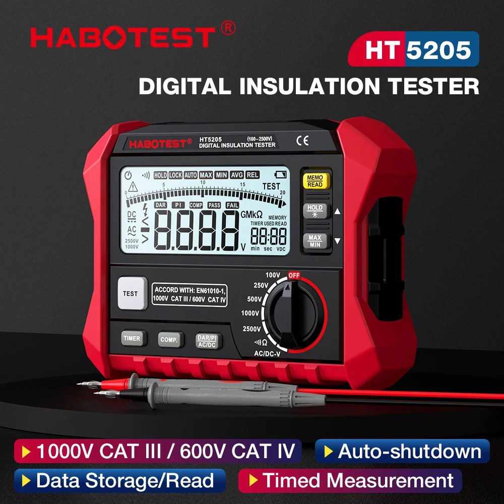 HABOTEST Insulation Resistance Tester Electrical Insulation Resistance Tester Digital High-Precision Resistance Meter