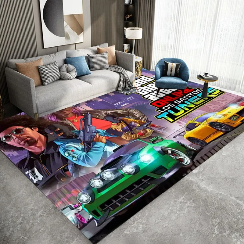 GTA جراند سرقة السيارات لعبة نمط منطقة البساط ، السجاد البساط لغرفة المعيشة غرفة نوم أريكة ممسحة الديكور اللعب عدم الانزلاق الكلمة حصيرة