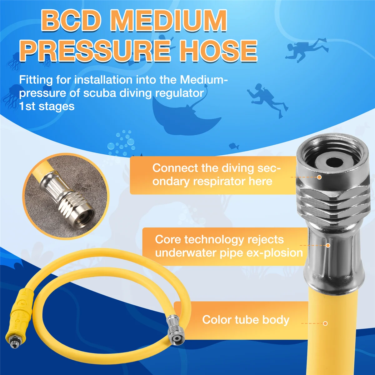 

ABAZJ Durable Scuba Diving BCD Medium Pressure Hose Scuba Diving Regulator for 2Nd Gauge Breathing Regulator