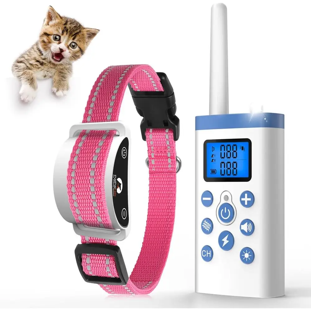 

Shock Collar for Training Cats Indoor and Outdoor, Waterproof, Rechargeable, 1300ft Range (Pink)