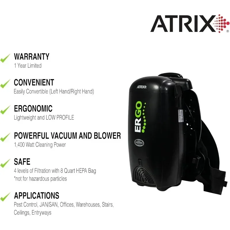 Atrix VACBP10 HEPA Backpack Vacuum with Additional Filters, Premium Bundle, Black