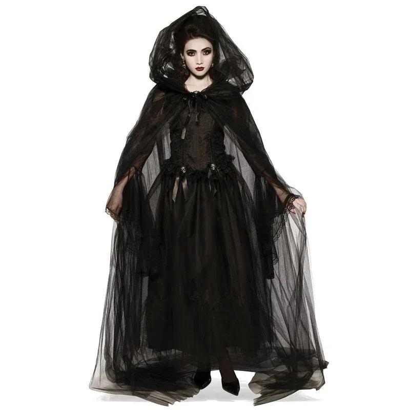 Horror Cosplay Witch Women Scary Zombie Vampire Halloween Carnival Costume Spooky Ghost Medieval Hooded Cape Day of The Dead