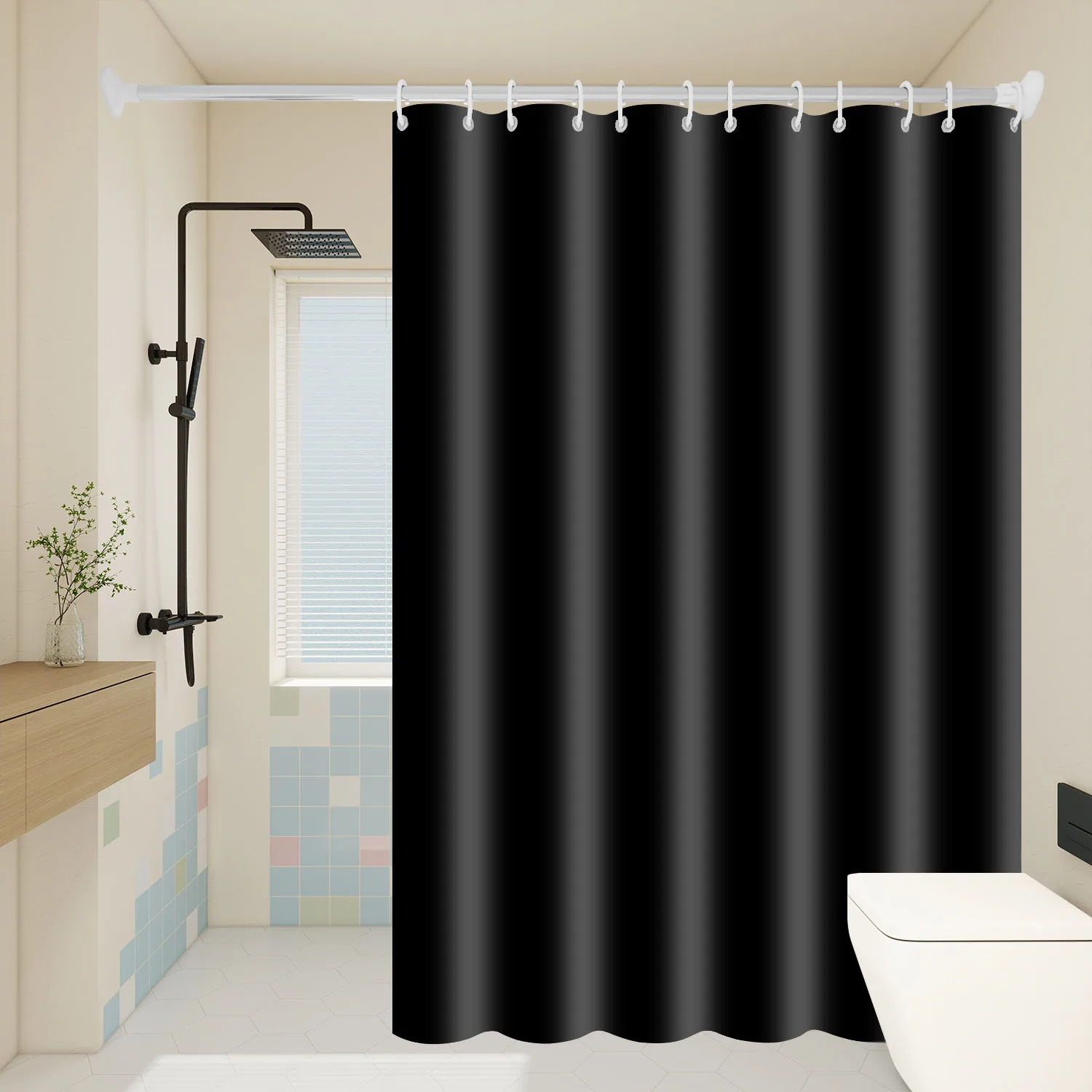 1 Stück minimalistischer schwarzer Duschvorhang, einfache einfarbige wasserdichte Badezimmeraccessoires