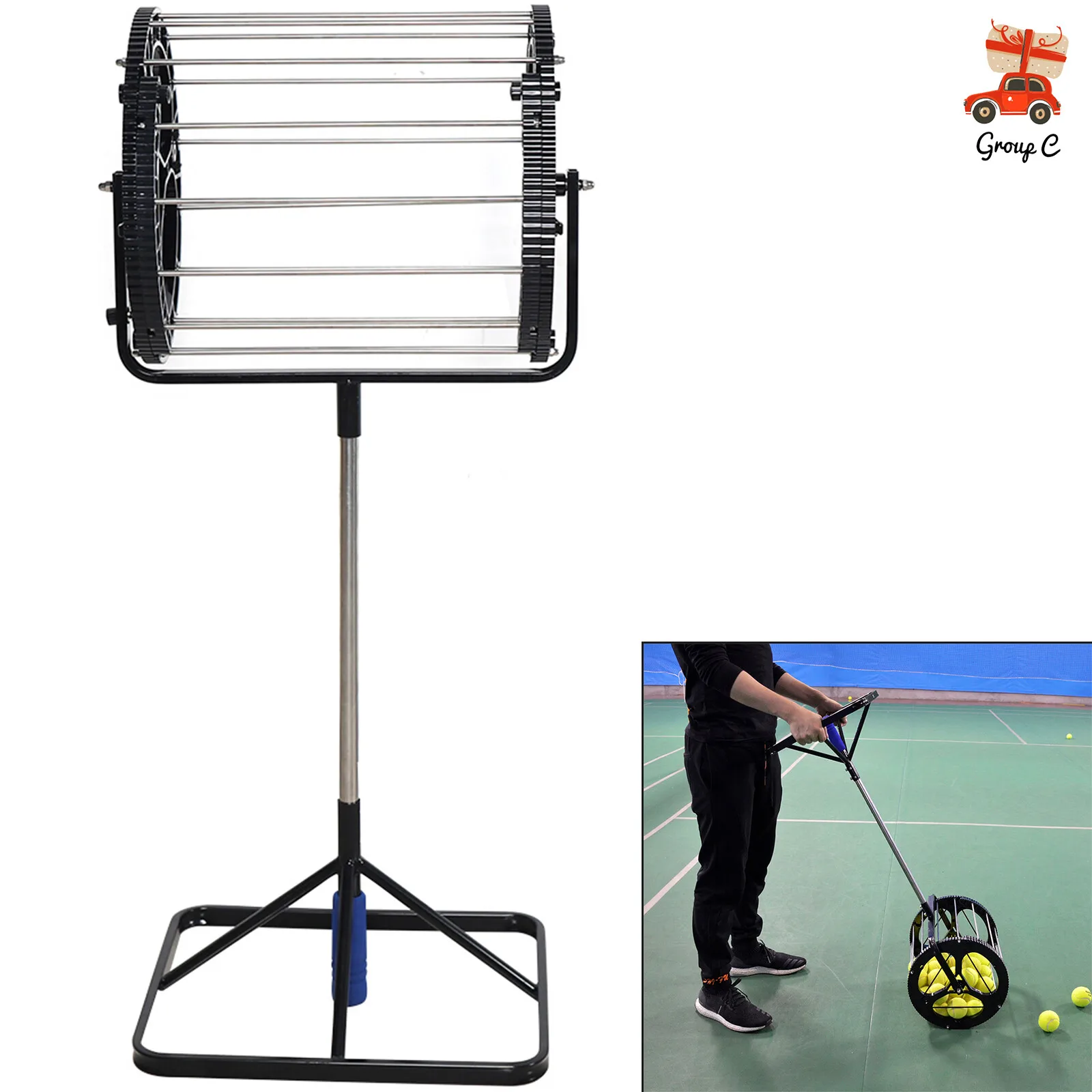 

Сборщик теннисных мячей, профессиональный бункер для теннисных мячей на 80 мячей, автоматическая корзина для сбора мячей, регулируемая по высоте 36–41 дюйма