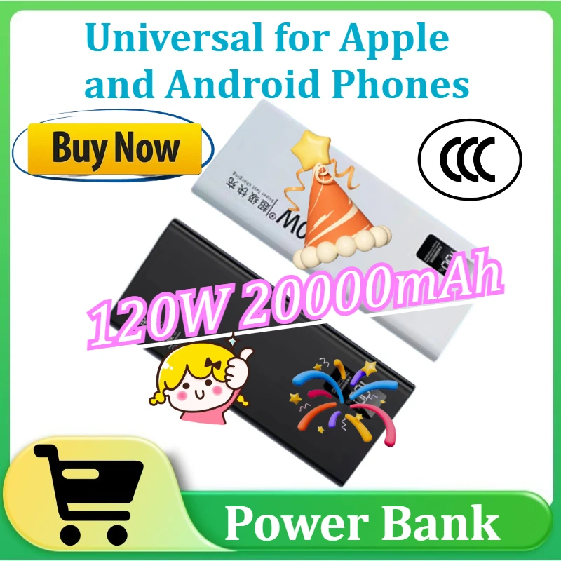 

120W Power Bank 20000mAh High Capacity Fast Charging Powerbank Portable Battery Charger For iPhone for Samsung for Huawei Hot