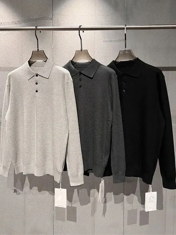 

Мужской свитер премиум-класса из трикотажа с отложным воротником, повседневный, из полиэфирного волокна, теплый