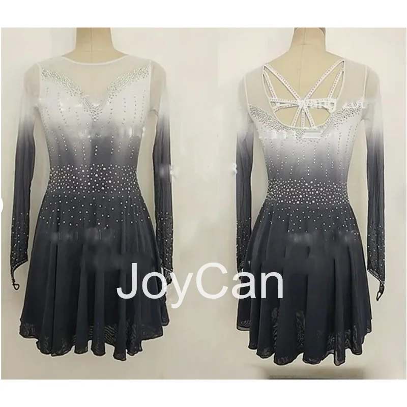 JoyCan Ice Figure  Skating  Dress Girls Grey Spandex Stretchy Competition Dance Wear Customized