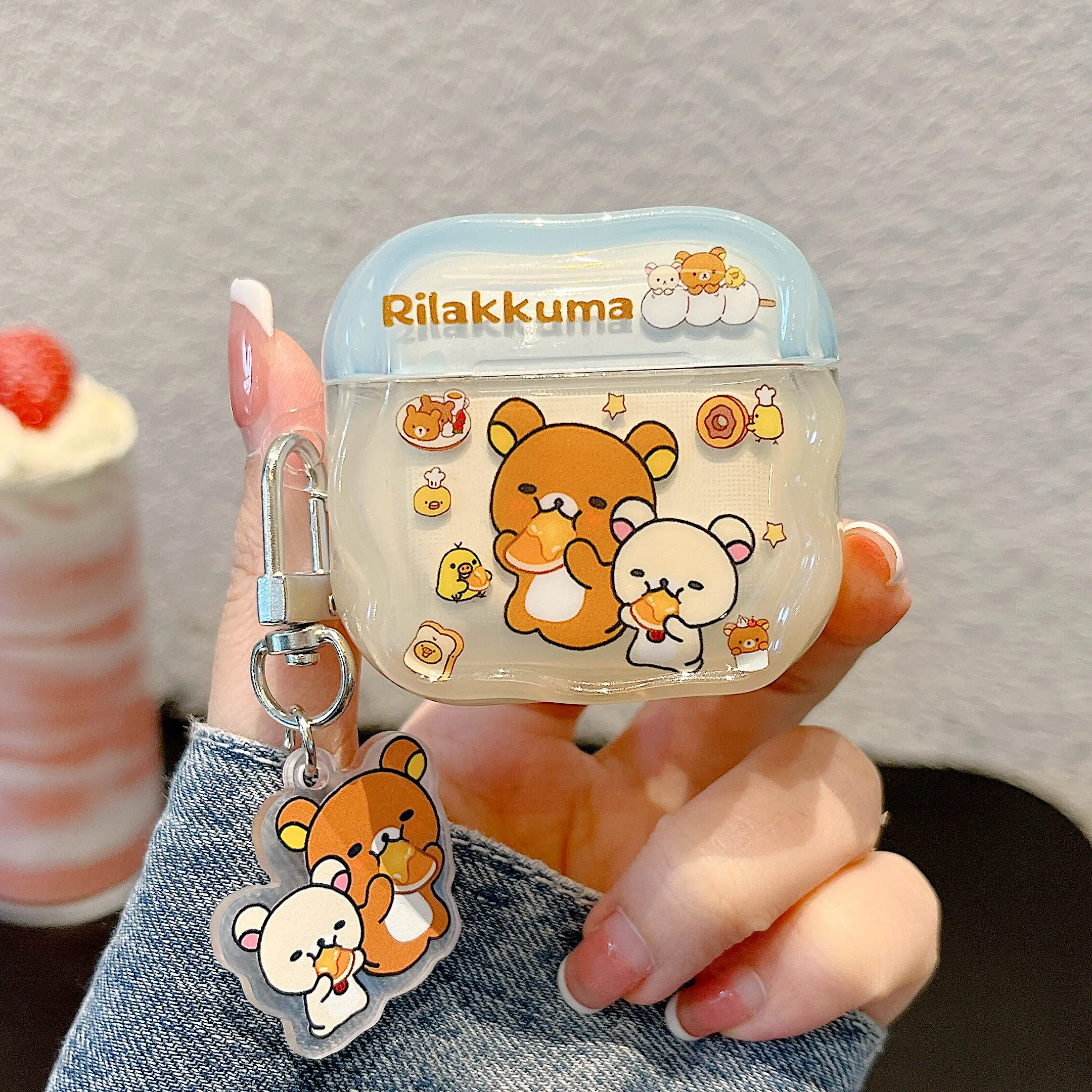 Rilakkuma Bear Cute Cartoon Earphone Case For Airpods 1 2 3 4 Pro 2 3 Wireless Bluetooth Headset Protective Cover With Pendant view 4