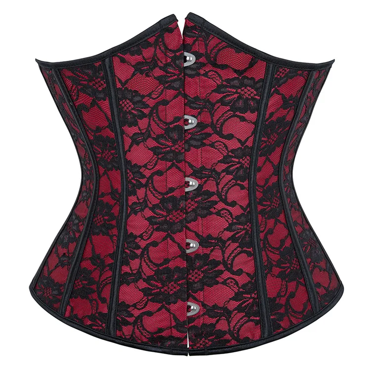 Sexy Vintage Victorian Satin Jacquard Floral Lace Overbust Corset Waist Cincher Bustier Wedding Lingerie