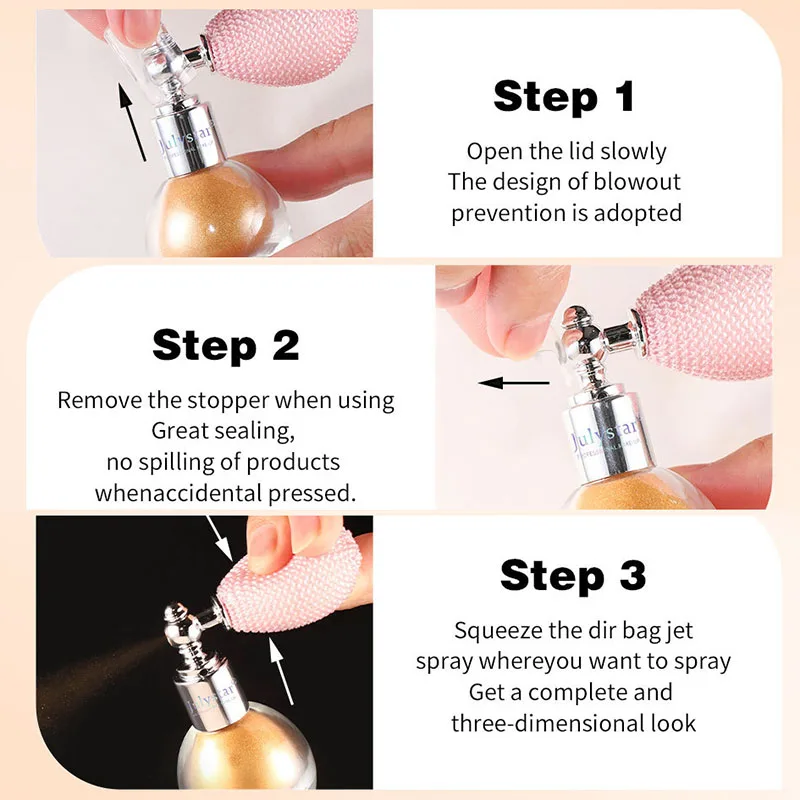 Resaltador en aerosol con purpurina de alto brillo, polvo que ilumina la polarización, polvo de hadas, iluminador facial y corporal, cosméticos de maquillaje