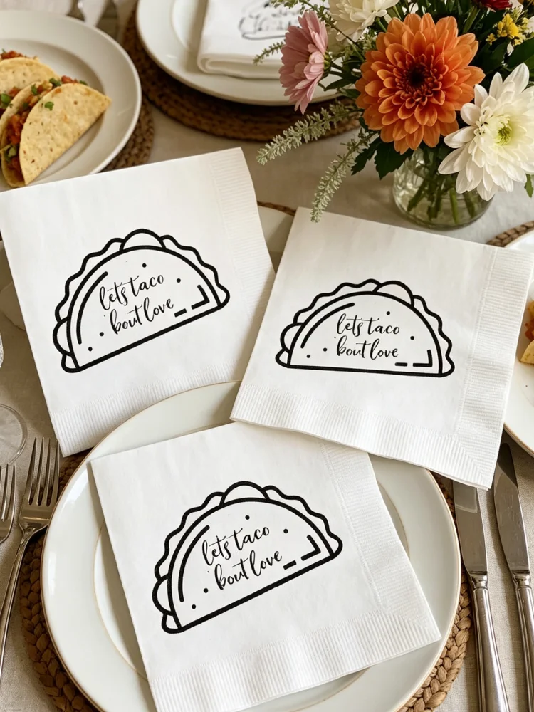 Let's Taco 'Bout Love Black White Beverage Luncheon Napkins Fun Fiesta Disposable Table Gift Favors For Engagement