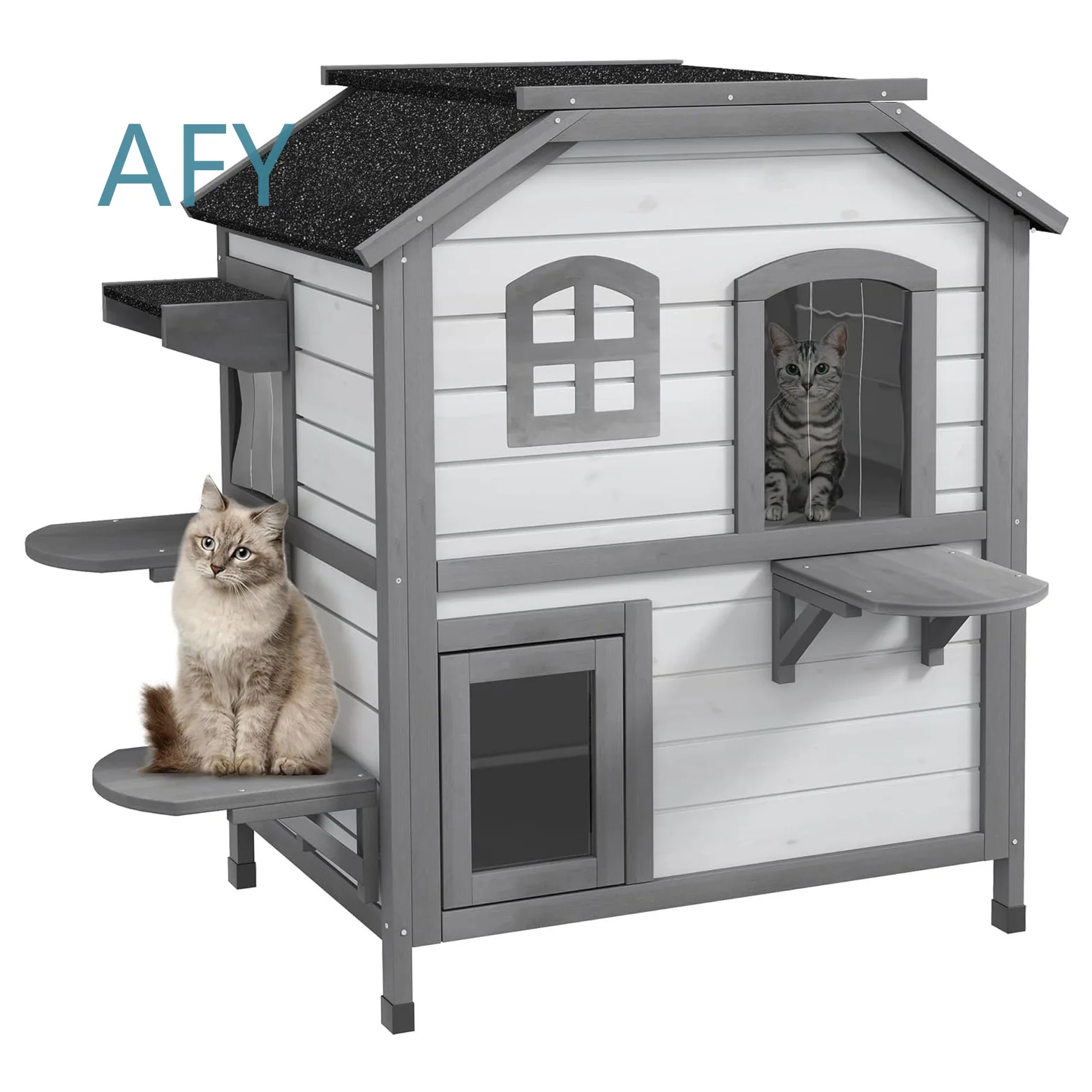 Wooden Outdoor Pet House for Cats Dogs Small Animals Solid Wood Cat Villa Dog Kennel Backyard Garden Shelter Weatherproof Pet