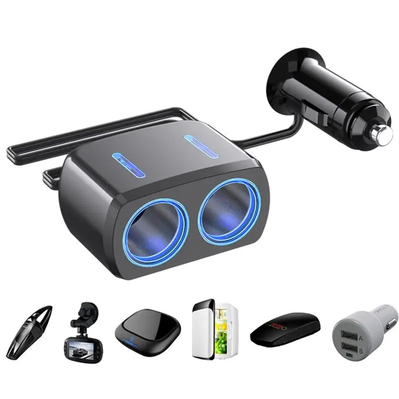 Car Lighter Splitter 12/24V 2 Socket Splitter Auto Adapter Soft Blue Light Car Converter Socket For Trucks Cars RVs And SUVs