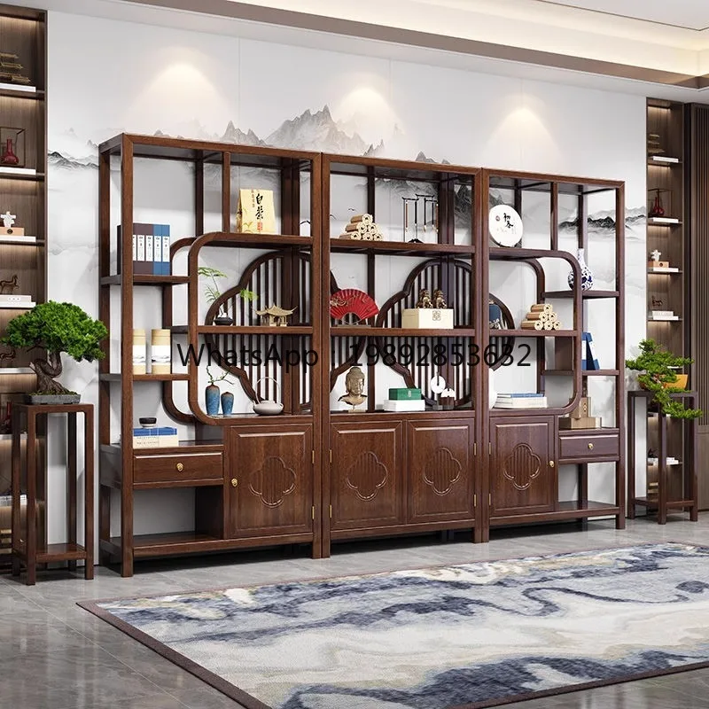 YFY New Chinese Style Solid Wood Curio Cabinet Storage Rack Tea Multi-Treasure Cabinet Bookshelf Office Living Room Ornament