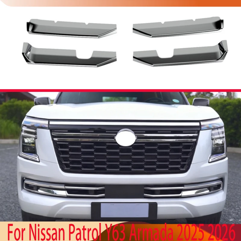 

For Nissan Patrol Y63 Armada 2025 2026 ABS Chrome Front Grille Accent Cover Lower Mesh Trim Molding Styling Bezel Garnish