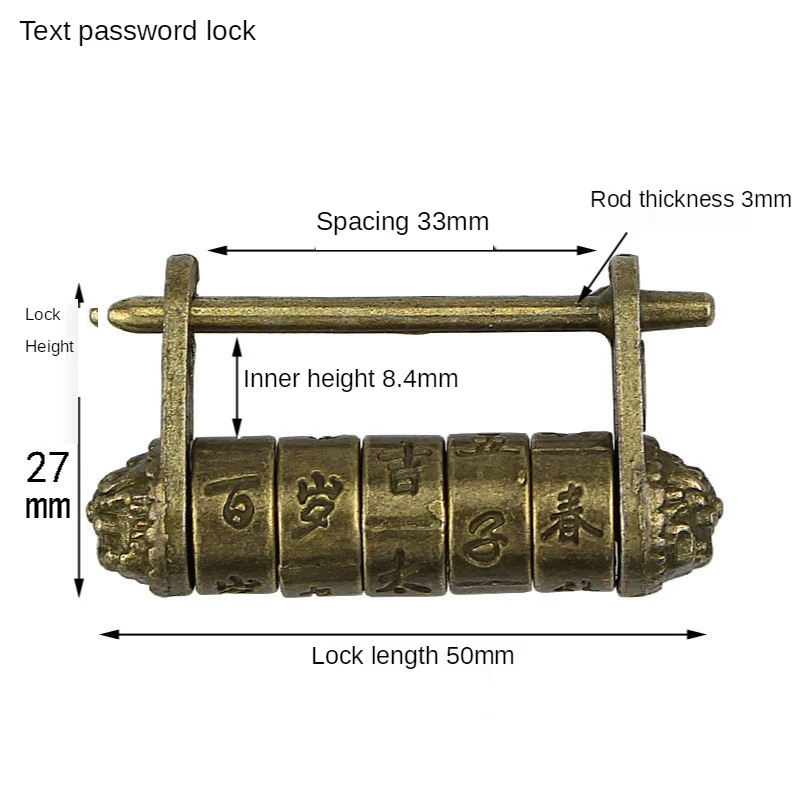 Antique Password Lock Jewelry Box Padlock Text Password Lock Jewelry Box Decoration Five-wheel Padlock Room Escape Padlock