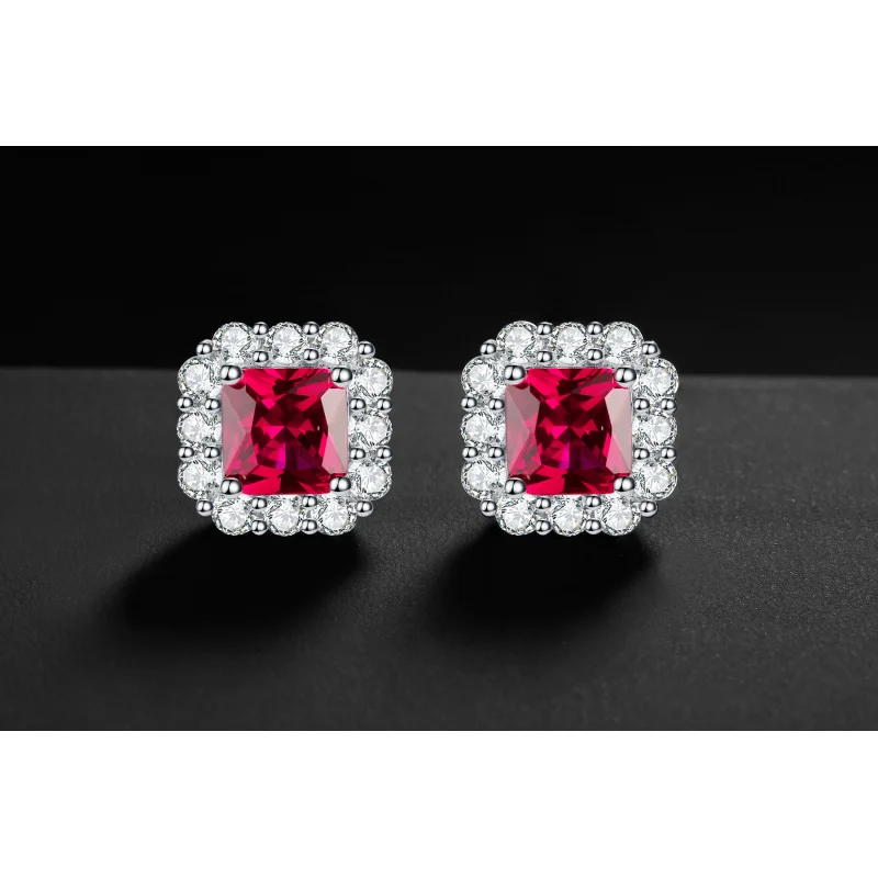 

Elegant women's jewelry earrings, colorful gemstone European and American style stud earrings, pigeon blood ruby square 7*7 stud