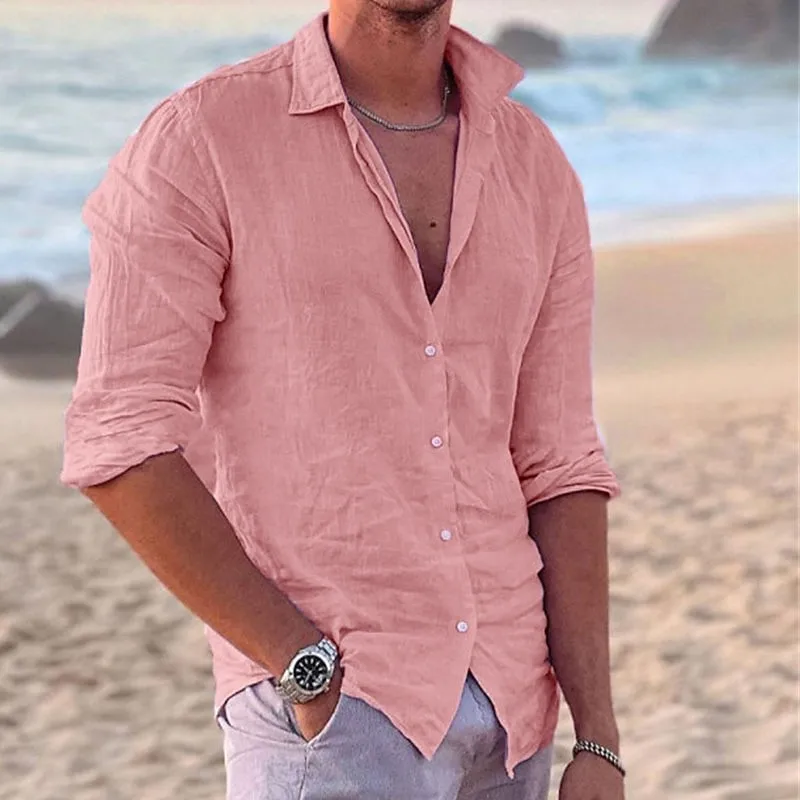 Chemise en lin 2023 coton pour homme, t-shirt décontracté, t-shirt à manches longues, été, automne, vacances à la plage, haute qualité, 100%