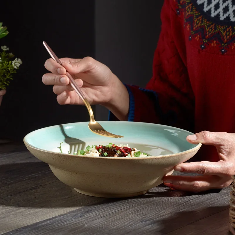 LingAo-Cuenco  ramen con forma  sombrero  paja, cerámica japonesa, tazón  sopa, hogar