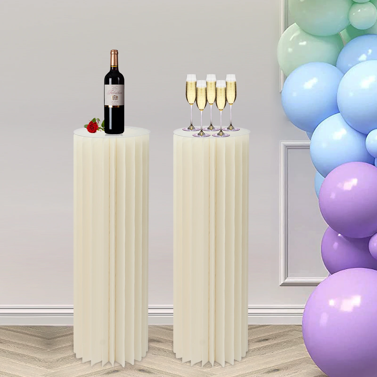2PCS Wedding Party Flower Stand Cylinder Foldable Cardboard Centerpiece Dessert Table Columns Display Stand with PVC Board 100cm