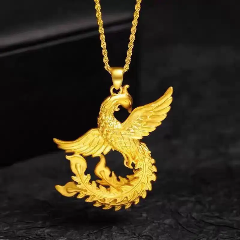

Luxury 24K 9999 Pure Gold real gold Women's Golden Phoenix Pendant Necklace