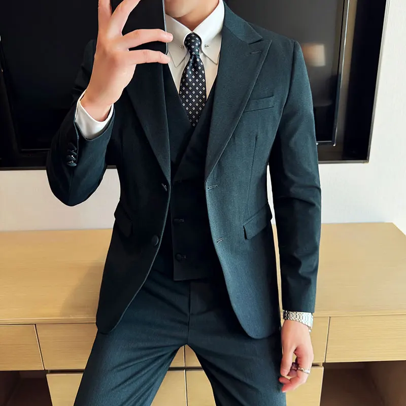 

Mens Suit 3 Piece Set Wedding Tuxedo Groom Groomsmen Business Blazer Vest Pants Formal Luxury Premium Quality Slim Fit