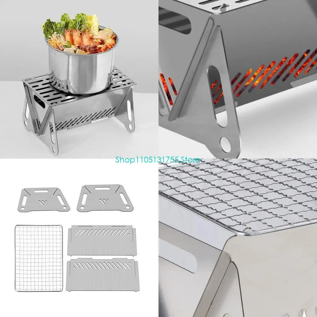 

K0EF Folding Stainless Barbecue Grill Camping BBQ Tourist Kitchen Utensils