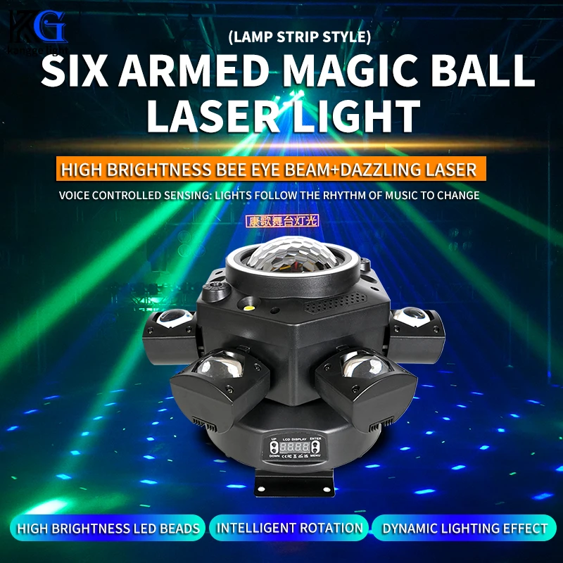 RGBW 120 Вт Dj Led Bee Eye Moving Head Laser Light Party 6 Head Magic Ball Laser Beam Light DMX Remote Stage Strobe Effect для бара