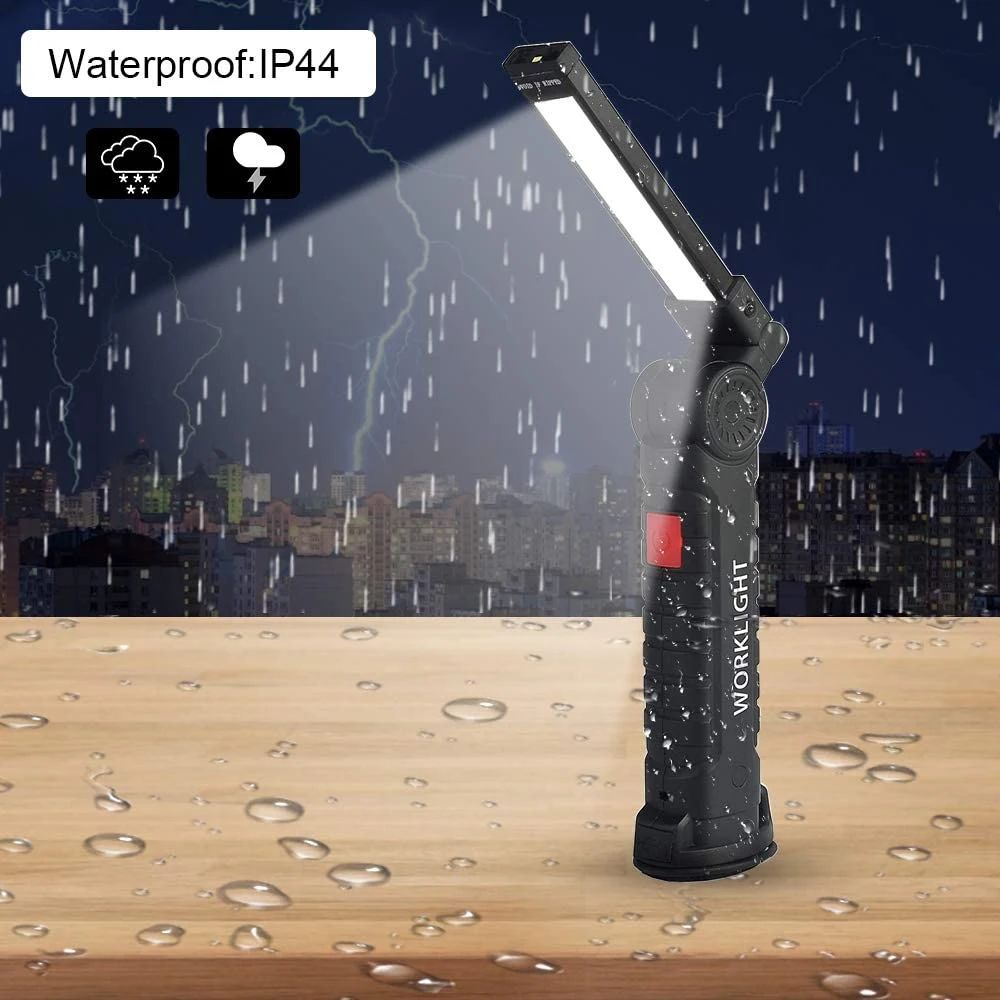 Rechargeable LED Work Light Waterproof Flashlight Foldable Lamp Magnetic Torch 5 Lighting Modes for Outdoor Camping Fishing